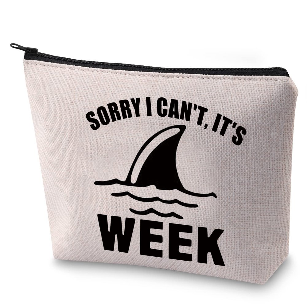 BLUPARK Funny Shark Makeup Bag Shark Lover Gift Sorry I Can't It's Week Cosmetic Bag for Women (It's Week)