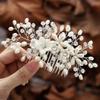 Foyte Flower Bride Wedding Hair Comb Crystal Leaf Bridal Headpieces Rhinestone Hair Pieces Pearl Bridesmaid Side Combs Hair Accessories for Women (pearl) view 1