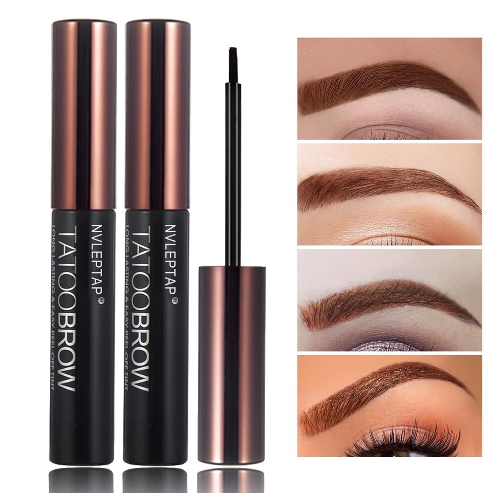 2PCS Peel Off Tattoo Eyebrow Gel, Long Lasting Waterproof Eyebrow Tattoo Makeup,Natural Elegant Eyebrow Tattoo Peel Off for Woman Girls - Light Brown
