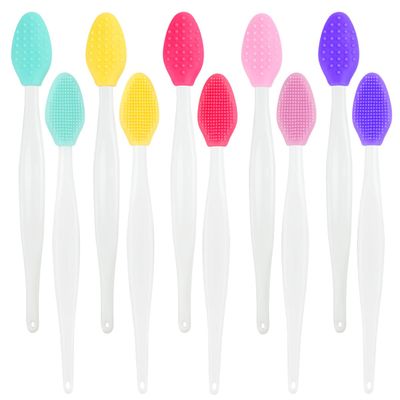 10 Double-Sided Silicone Exfoliating Brushes for Lips & Nose - Soft Cleaning Tool for Smoother & Fuller Appearance - Mixed Colors