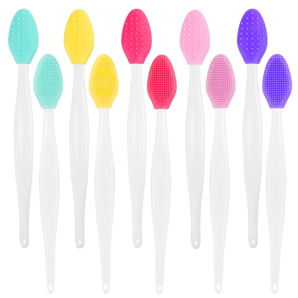 10 Double-Sided Silicone Exfoliating Brushes for Lips & Nose - Soft Cleaning Tool for Smoother & Fuller Appearance - Mixed Colors