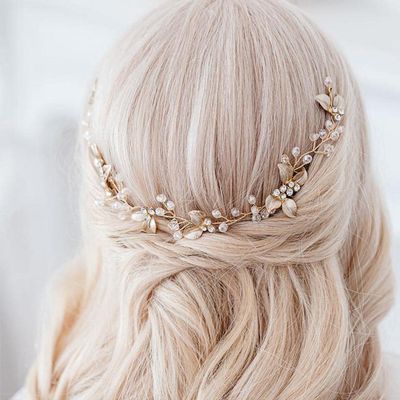 Foyte Crystal Bride Wedding Hair Comb Leaf Bridal Headpieces Rhinestone Flower Hair Vines Pearl Bridesmaid Side Combs Hair Accessories for Women (leaf)
