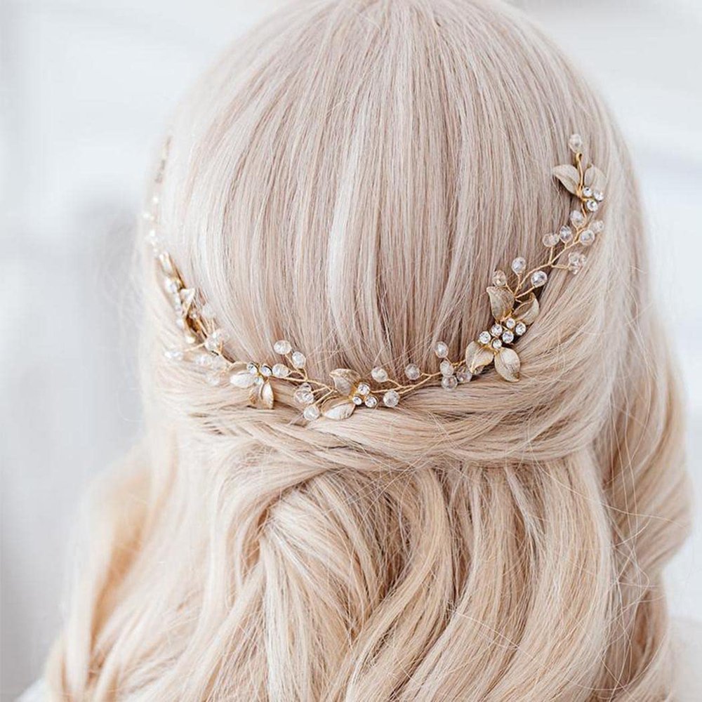 Foyte Crystal Bride Wedding Hair Comb Leaf Bridal Headpieces Rhinestone Flower Hair Vines Pearl Bridesmaid Side Combs Hair Accessories for Women (leaf)