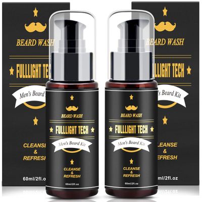 FULLLIGHT TECH Men's 2 Pack Beard Care Kit - Argan Oil & Jojoba Oils Shampoo, Rosemary Extract for Clean, Moisturizing and Nourishing Mustache & Beard Growth