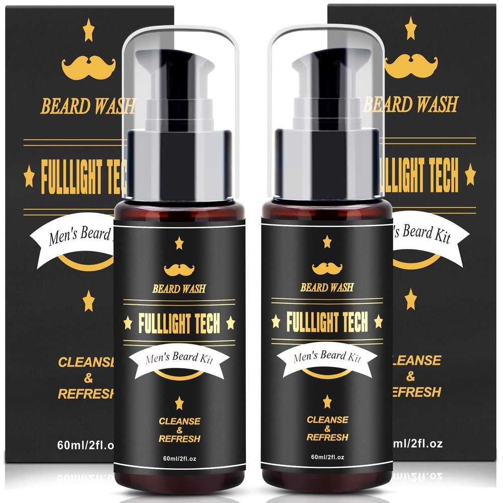 FULLLIGHT TECH Men's 2 Pack Beard Care Kit - Argan Oil & Jojoba Oils Shampoo, Rosemary Extract for Clean, Moisturizing and Nourishing Mustache & Beard Growth