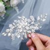 Foyte Crystal Bride Wedding Hair Comb Leaf Bridal Headpieces Rhinestone Flower Hair Vines Pearl Bridesmaid Side Combs Hair Accessories for Women (silver flower) view 4