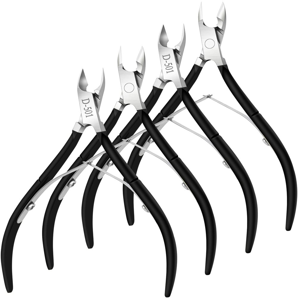 4 Packs Cuticle Nipper, Premium Stainless Steel Cuticle Trimmer for Manicure & Pedicure at Home/Spa/Salon [Black]