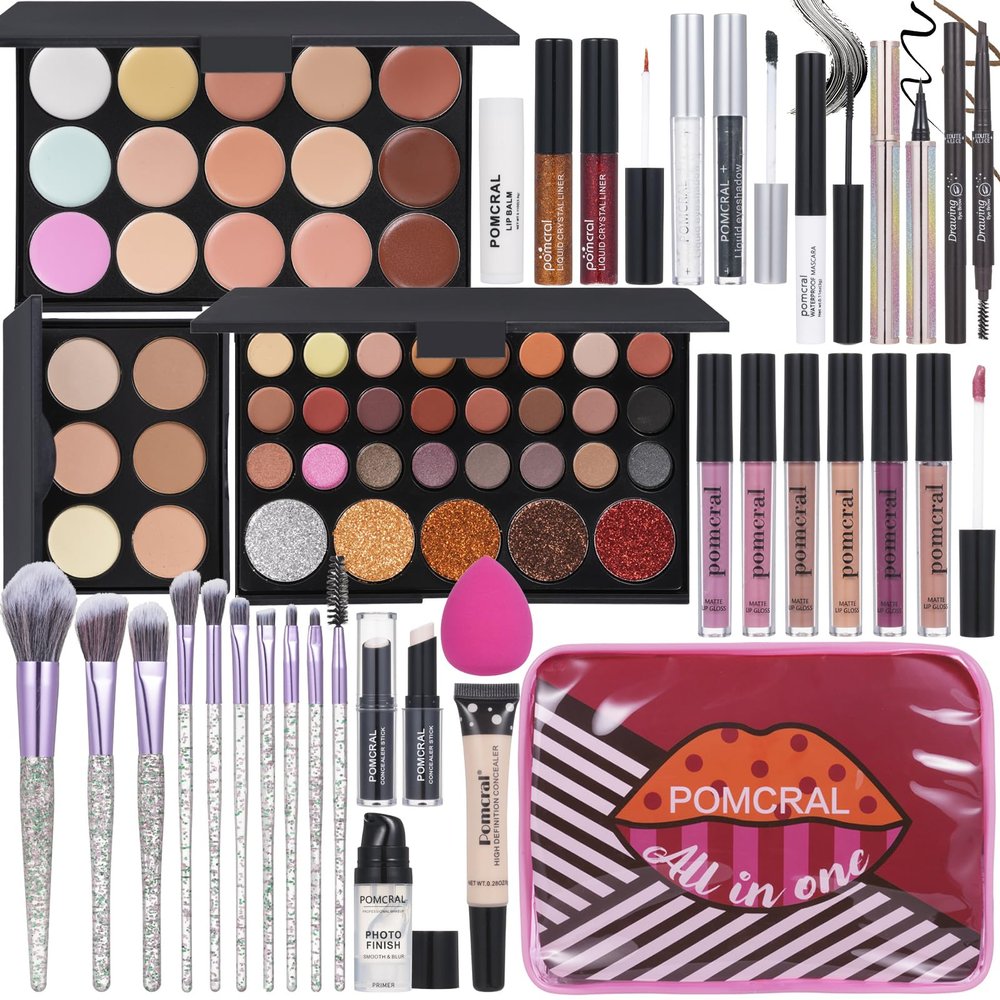 Makeup Kit For Women Full Kit Eyeshadow Eyeliner lipgloss, Lipstick Makeup brushes Mascara Eyebrow pencil Concealer Face Powder Primer make up Set For Girls Beginners