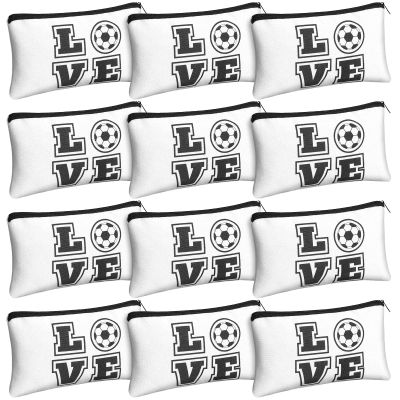 12 Pieces Soccer Makeup Bag Cosmetic Bag with Words Soccer Travel Storage Portable Storage Case Toiletry Accessories with Zippers for Players Teams Women Girls