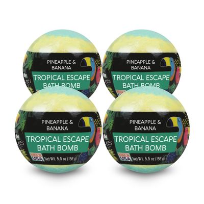 Nature's Beauty Tropical Escape, Pineapple & Coconut Scent Bath Bomb Multi-Pack - Natural Hand Crafted, Luxury Spa Bomb, Nourish Dry Skin, Made w/Coconut Oil + Witch Hazel, 5.5 oz (4 Pack)