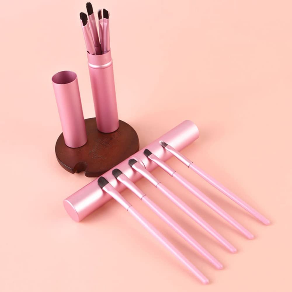 5pcs Professional Travel Portable Mini Eye Makeup Brushes Set Smudge Eyeshadow Eyeliner Eyebrow Brush Lip Make Up Brush Kit (pink)