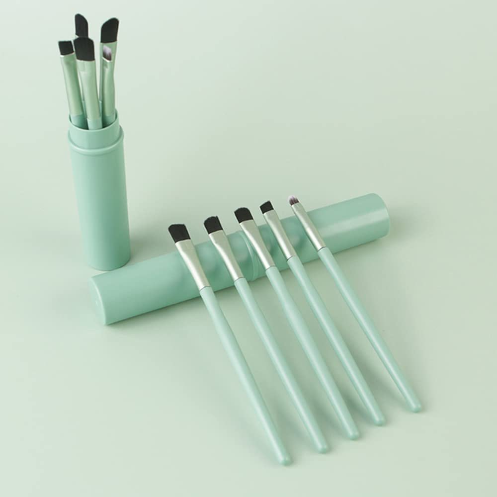 5pcs Professional Travel Portable Mini Eye Makeup Brushes Set Smudge Eyeshadow Eyeliner Eyebrow Brush Lip Make Up Brush Kit (green)