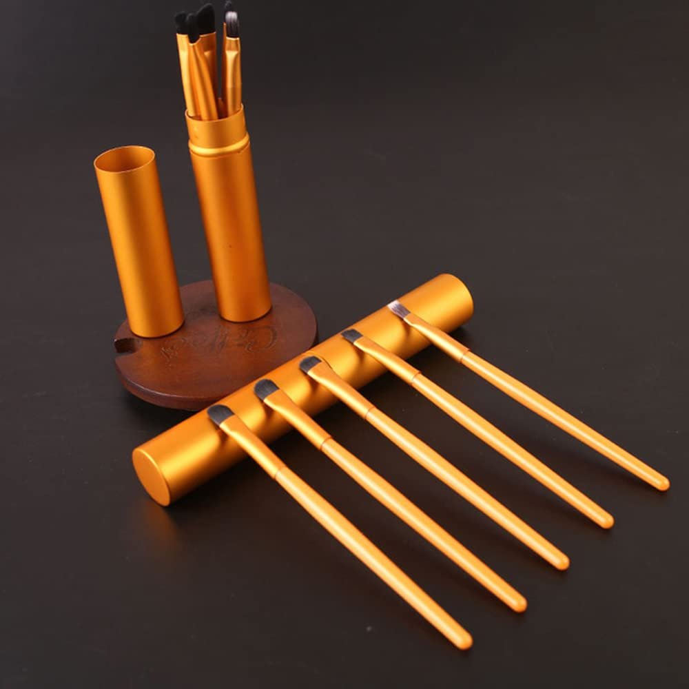 5pcs Professional Travel Portable Mini Eye Makeup Brushes Set Smudge Eyeshadow Eyeliner Eyebrow Brush Lip Make Up Brush Kit (gold)