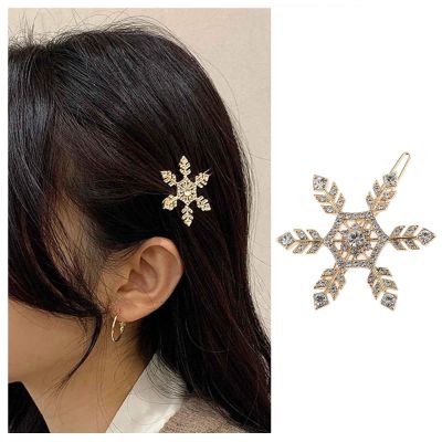 Iaceble Boho Snowflake Hair Clip Barrette Gold Crystal Hairpin Head Clips Weddings Bridal Hair Barrette Christmas Snow Cz Hair Pins Accessories for Women and Girl Headdress