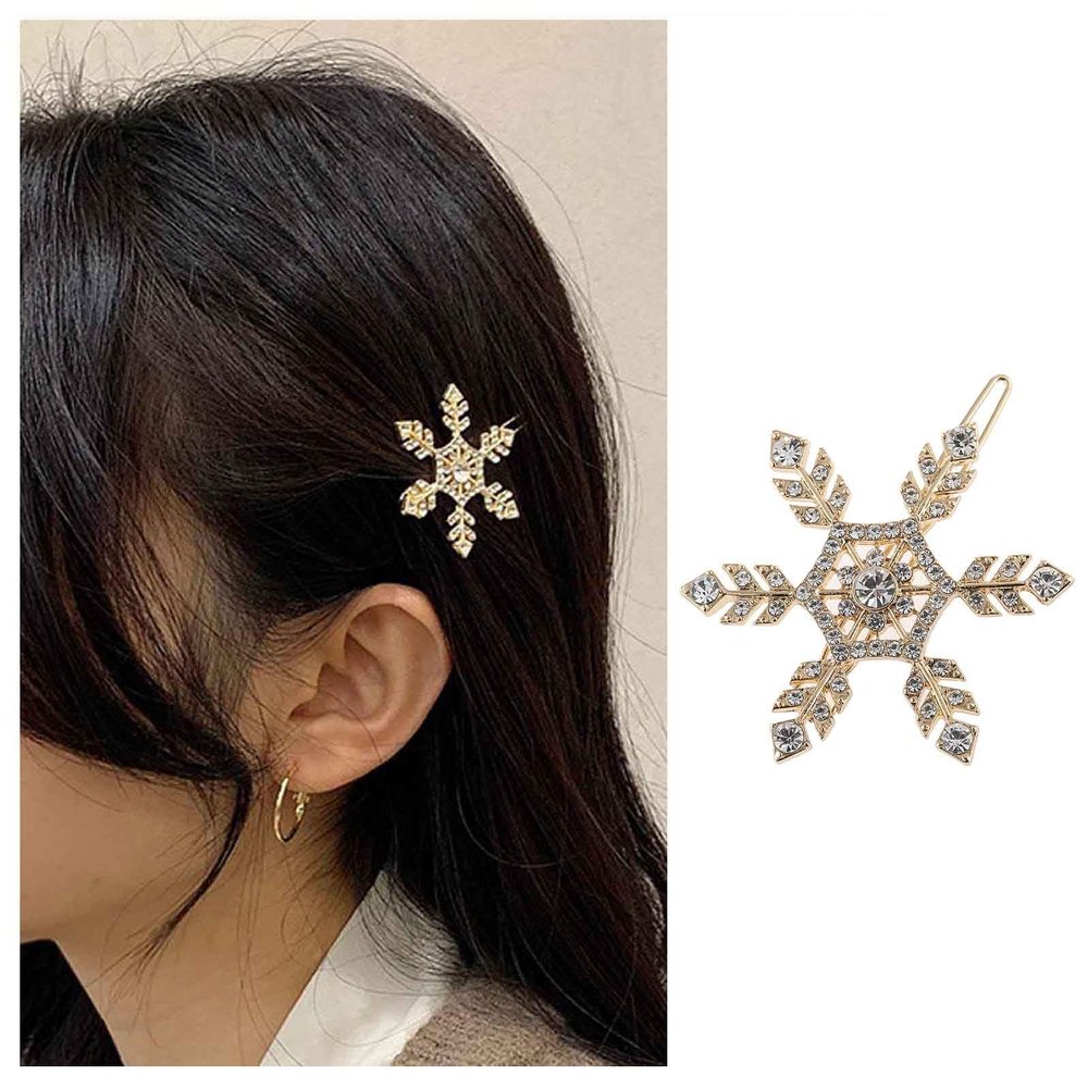 Iaceble Boho Snowflake Hair Clip Barrette Gold Crystal Hairpin Head Clips Weddings Bridal Hair Barrette Christmas Snow Cz Hair Pins Accessories for Women and Girl Headdress