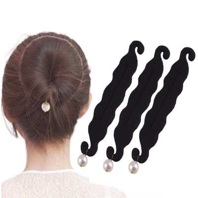 3 Pcs Magic Hair Bun Maker Black Foam Sponge Buns Shaper with Pearl Pendant Sponge Bun Twister Shaper Hair Donuts Deft Bun Maker Chignon Maker Ballet Bun Maker for Women Girls