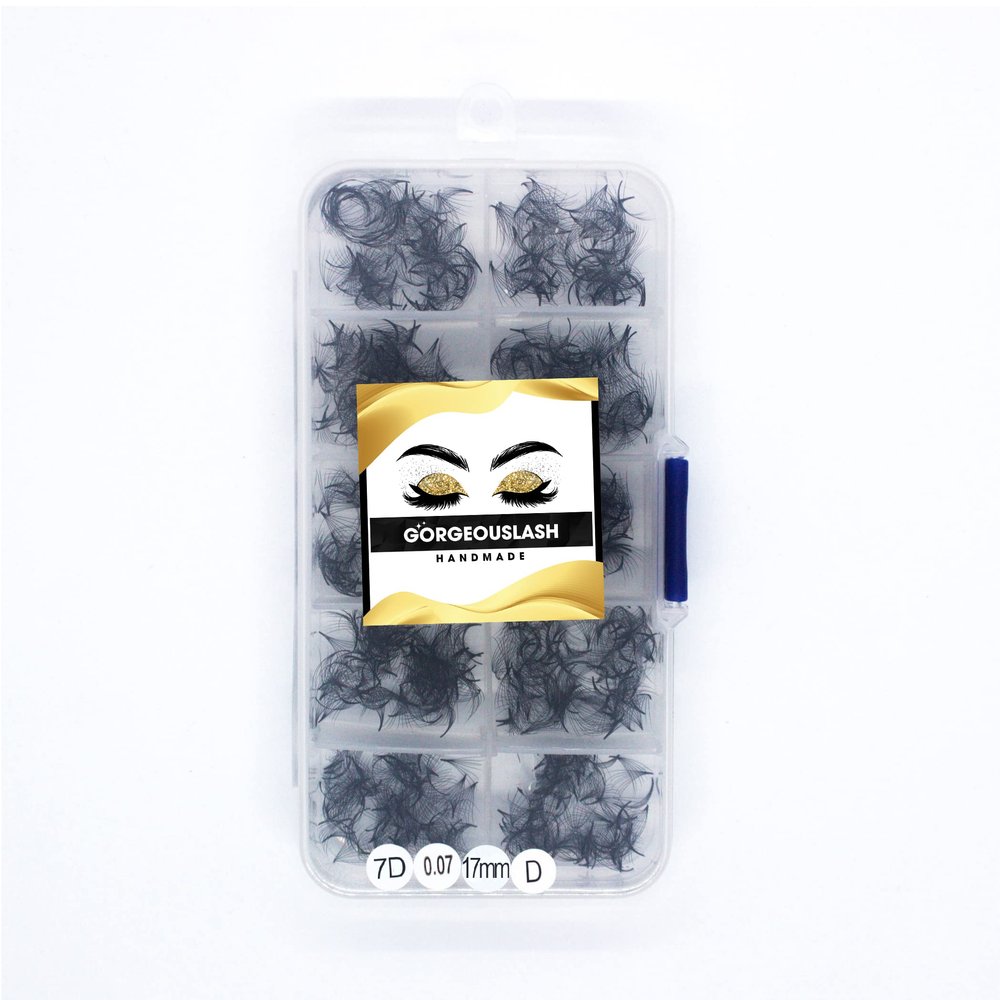 1000 Premade Lash Fans. 10D, 8D, 7D, 6D, 5D, 4D, 3D. Eyelash extensions, Handmade! (7D Curl D - 1000 Fans, 17mm)