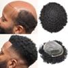 Afro Curl Toupee for Black Men Wave Hair Units Brazilian Human Hair Replacement System Lace Front Natural Hairline Breathable Holes Hair Pieces for Black Men 8 * 101B# OFF BLACK6mm wave view 3