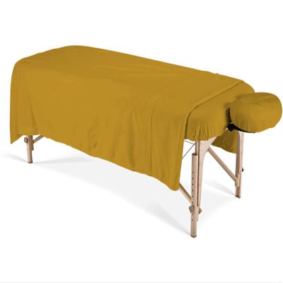 100% Egyptian Cotton 3-Piece Egyptian Cotton Massage Table Sheet Set - Premium Facial Bed Cover - Includes Flat and Fitted Sheets with Face Cradle Cover - Golden