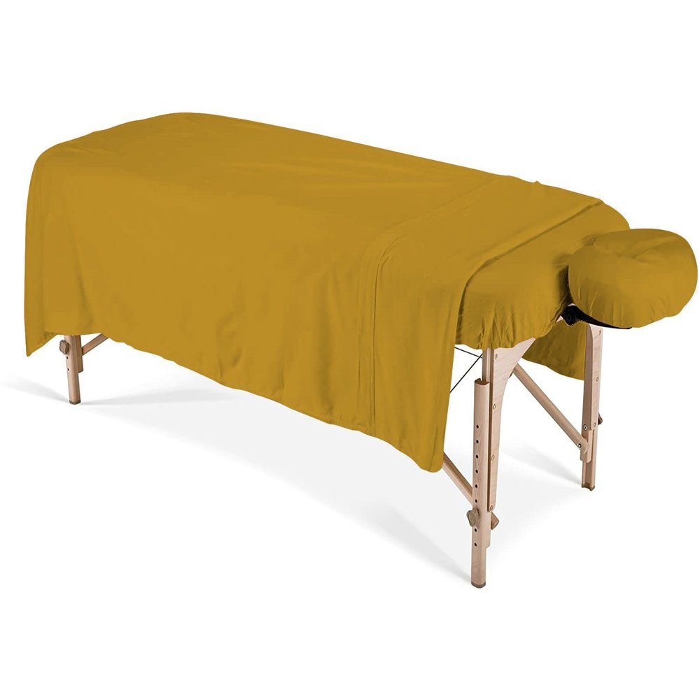 100% Egyptian Cotton 3-Piece Egyptian Cotton Massage Table Sheet Set - Premium Facial Bed Cover - Includes Flat and Fitted Sheets with Face Cradle Cover - Golden