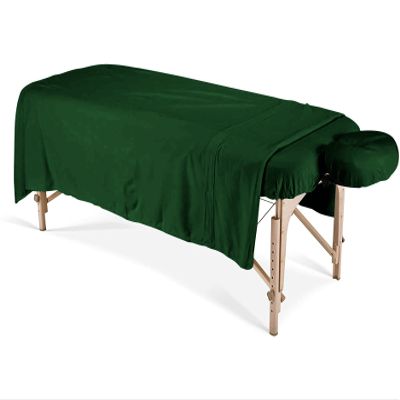 100% Egyptian Cotton 3-Piece Egyptian Cotton Massage Table Sheet Set - Premium Facial Bed Cover - Includes Flat and Fitted Sheets with Face Cradle Cover - Green