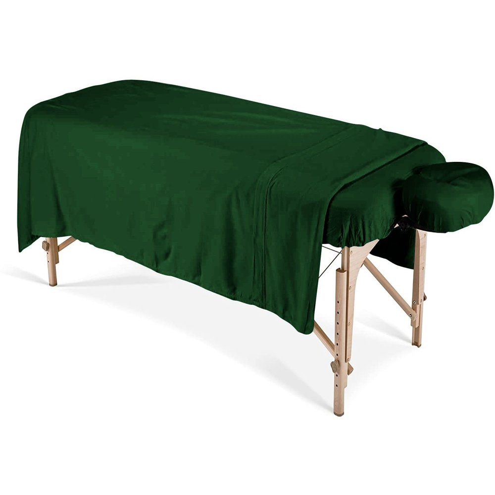 100% Egyptian Cotton 3-Piece Egyptian Cotton Massage Table Sheet Set - Premium Facial Bed Cover - Includes Flat and Fitted Sheets with Face Cradle Cover - Green