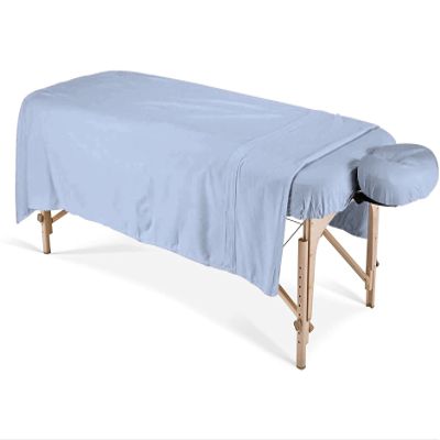 100% Egyptian Cotton 3-Piece Egyptian Cotton Massage Table Sheet Set - Premium Facial Bed Cover - Includes Flat and Fitted Sheets with Face Cradle Cover - Light Blue