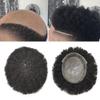 Afro Curl Toupee for Black Men Kinky Curly Virgin Human Hair Replacement Systems Lace Center with Injection PU Skin Around Hair Units for Black Men 8x10inch (8mm wave, 1B# OFF BLACK) view 3