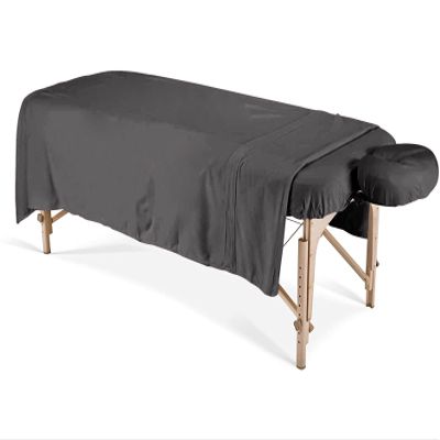 100% Egyptian Cotton 3-Piece Egyptian Cotton Massage Table Sheet Set - Premium Facial Bed Cover - Includes Flat and Fitted Sheets with Face Cradle Cover - Dark Grey