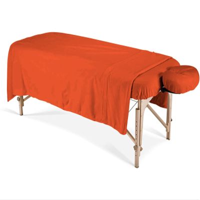 100% Egyptian Cotton 3-Piece Egyptian Cotton Massage Table Sheet Set - Premium Facial Bed Cover - Includes Flat and Fitted Sheets with Face Cradle Cover - Orange