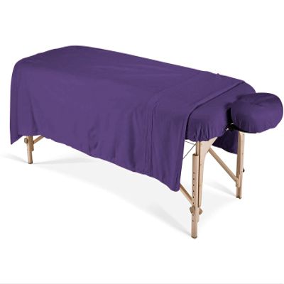 100% Egyptian Cotton 3-Piece Egyptian Cotton Massage Table Sheet Set - Premium Facial Bed Cover - Includes Flat and Fitted Sheets with Face Cradle Cover - Purple