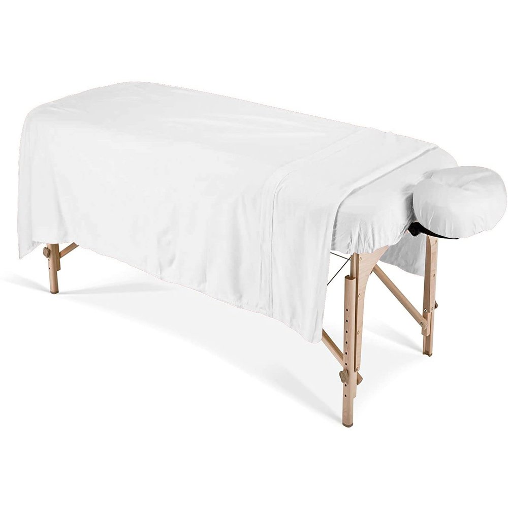 100% Egyptian Cotton 3-Piece Egyptian Cotton Massage Table Sheet Set - Premium Facial Bed Cover - Includes Flat and Fitted Sheets with Face Cradle Cover - White