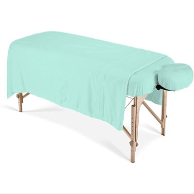 100% Egyptian Cotton 3-Piece Egyptian Cotton Massage Table Sheet Set - Premium Facial Bed Cover - Includes Flat and Fitted Sheets with Face Cradle Cover - Aqua Blue