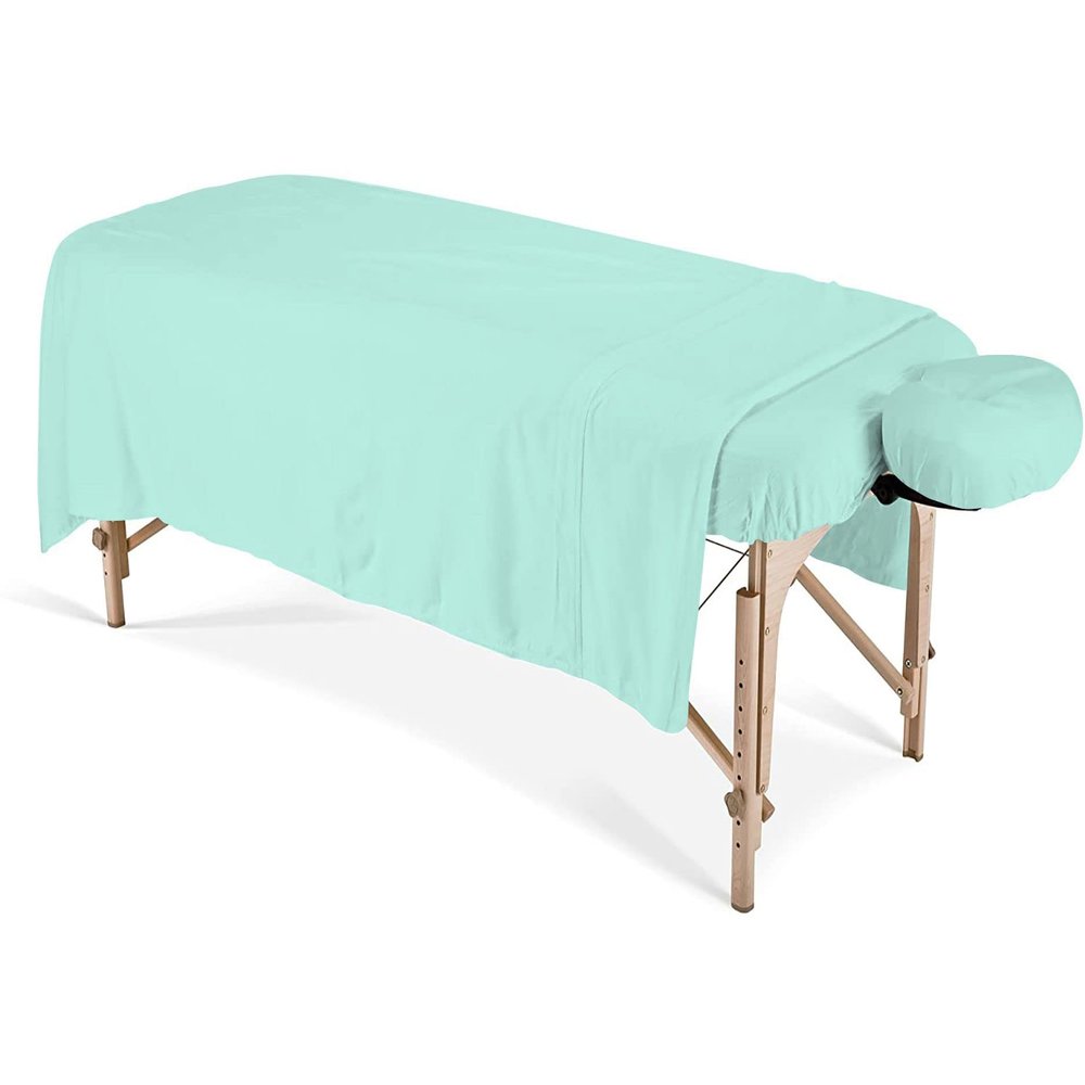 100% Egyptian Cotton 3-Piece Egyptian Cotton Massage Table Sheet Set - Premium Facial Bed Cover - Includes Flat and Fitted Sheets with Face Cradle Cover - Aqua Blue