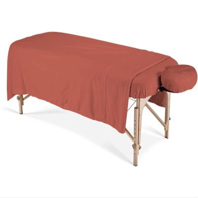 100% Egyptian Cotton 3-Piece Egyptian Cotton Massage Table Sheet Set - Premium Facial Bed Cover - Includes Flat and Fitted Sheets with Face Cradle Cover - Brick Red