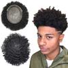 Afro Curl Toupee for Black Men Kinky Curly Virgin Human Hair Replacement Systems Lace Center with Injection PU Skin Around Hair Units for Black Men 8x10inch (12mm wave, 1B# OFF BLACK) view 1
