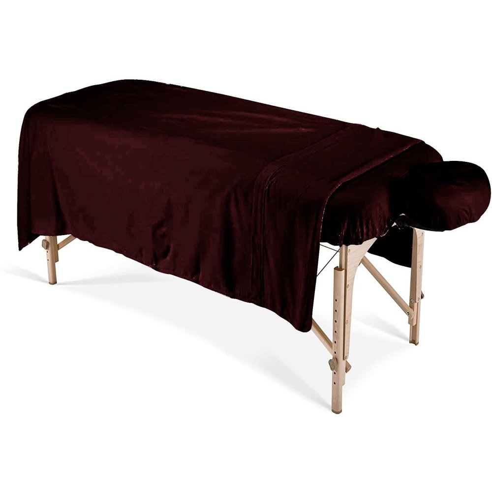 100% Egyptian Cotton 3-Piece Egyptian Cotton Massage Table Sheet Set - Premium Facial Bed Cover - Includes Flat and Fitted Sheets with Face Cradle Cover - Wine