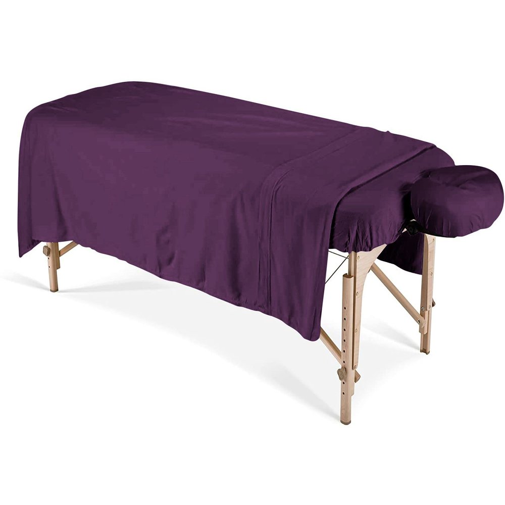 100% Egyptian Cotton 3-Piece Egyptian Cotton Massage Table Sheet Set - Premium Facial Bed Cover - Includes Flat and Fitted Sheets with Face Cradle Cover - Plum