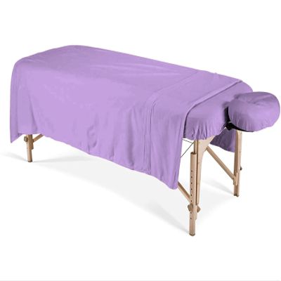 100% Egyptian Cotton 3-Piece Egyptian Cotton Massage Table Sheet Set - Premium Facial Bed Cover - Includes Flat and Fitted Sheets with Face Cradle Cover - Lilac
