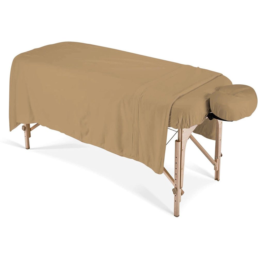 100% Egyptian Cotton 3-Piece Egyptian Cotton Massage Table Sheet Set - Premium Facial Bed Cover - Includes Flat and Fitted Sheets with Face Cradle Cover - Taupe