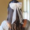 JEAIRTS Bridal Hair Bow Veil Pearl Wedding Hair Piece White Tulle Bow with Clip Bachelorette Party Hair Accessories for Women view 1
