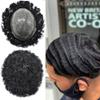 Afro Curly Hair Toupee for Black Men Full Poly Injected Black Men Hair Units Breathable Holes Human Hair Replacement System Pieces for African Amarican Men 8x10inch1# JET BLACK20mm wave view 1