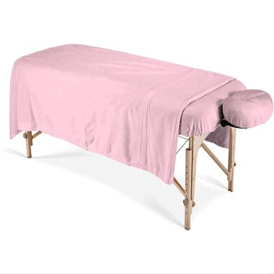 100% Egyptian Cotton 3-Piece Egyptian Cotton Massage Table Sheet Set - Premium Facial Bed Cover - Includes Flat and Fitted Sheets with Face Cradle Cover - Light Pink