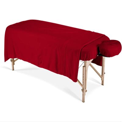 100% Egyptian Cotton 3-Piece Egyptian Cotton Massage Table Sheet Set - Premium Facial Bed Cover - Includes Flat and Fitted Sheets with Face Cradle Cover - Red