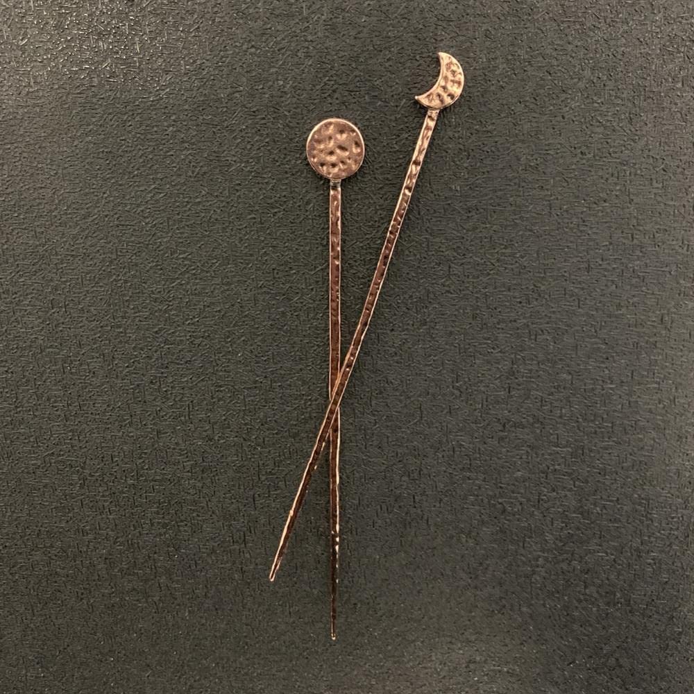 2pcs/lot Moon Phase Hair Stick Full/Lunar Moon Hairpin Jewelry Scarf Gothic Pagan Accessories Gift (Metal Color : Copper