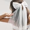 JEAIRTS Bridal Hair Bow Veil Pearl Wedding Hair Piece White Tulle Bow with Clip Bachelorette Party Hair Accessories for Women (Style 2) view 1