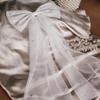 JEAIRTS Bridal Hair Bow Veil Pearl Wedding Hair Piece White Tulle Bow with Clip Bachelorette Party Hair Accessories for Women (Style 2) view 2