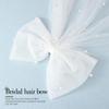 JEAIRTS Bridal Hair Bow Veil Pearl Wedding Hair Piece White Tulle Bow with Clip Bachelorette Party Hair Accessories for Women (Style 2) view 4
