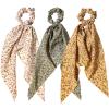 3pcs Women Ribbon Scrunchies Bow Knotted Classic Floral Pattern Hair Ties Vintage Bunny Ear Ponytail Holders Hair Accessories view 1