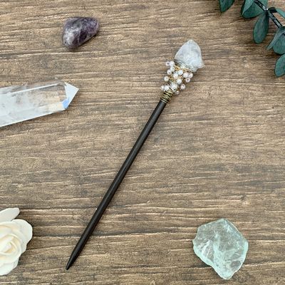 Aurorad Handmade Crafts Vintage Moon Stars Crystal Hairpin Branch White Quartz Hair Stick Special Bridal Wedding Gift (Color : Brass Plated)
